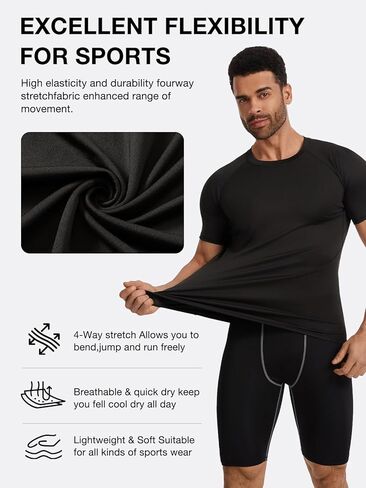 5 Pack Men's Compression Shirts Short Sleeve Cool-Dry Athletic T Shirts Gym Workout Base Layer Undershirts Top in Saudi Arabia