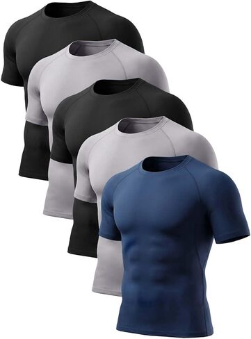 5 Pack Men's Compression Shirts Short Sleeve Cool-Dry Athletic T Shirts Gym Workout Base Layer Undershirts Top in Kuwait