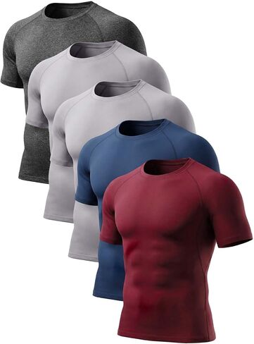 5 Pack Men's Compression Shirts Short Sleeve Cool-Dry Athletic T Shirts Gym Workout Base Layer Undershirts Top in Saudi Arabia