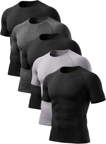 5 Pack Men's Compression Shirts Short Sleeve Cool-Dry Athletic T Shirts Gym Workout Base Layer Undershirts Top in Saudi Arabia