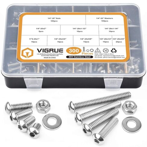 VIGRUE 288PCS M6 M8 Button Head Hex Socket Cap Screws Bolts Nuts Washer Assortment Kit, 10.9 Grade Alloy Steel Black Oxide, Fully Threaded in Saudi Arabia