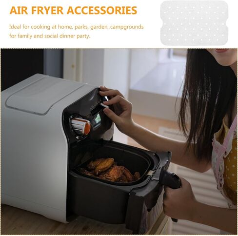 Perforated Air Fryer Disposable Liners 29.5x19.3cm Food-grade Silicone-coated Baking Paper Non-stick Oil-resistant Sheets for Air Fryer Tray, 100pcs in Saudi Arabia