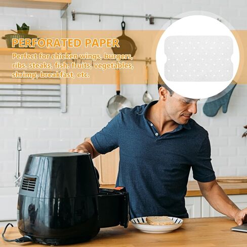 Perforated Air Fryer Disposable Liners 29.5x19.3cm Food-grade Silicone-coated Baking Paper Non-stick Oil-resistant Sheets for Air Fryer Tray, 100pcs in Saudi Arabia