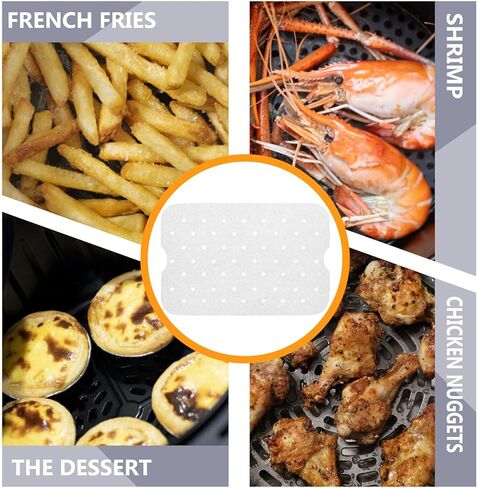 Perforated Air Fryer Disposable Liners 29.5x19.3cm Food-grade Silicone-coated Baking Paper Non-stick Oil-resistant Sheets for Air Fryer Tray, 100pcs in Saudi Arabia