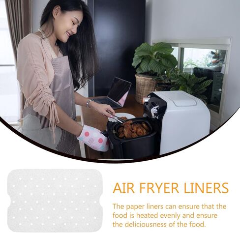 Perforated Air Fryer Disposable Liners 29.5x19.3cm Food-grade Silicone-coated Baking Paper Non-stick Oil-resistant Sheets for Air Fryer Tray, 100pcs in Saudi Arabia