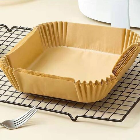 Air Fryer Disposable Paper Liners Square 80 Sheets Non-stick Silicone Oil-absorbing Liners for Baking and Frying Accessories Brown Opp Bag in Saudi Arabia