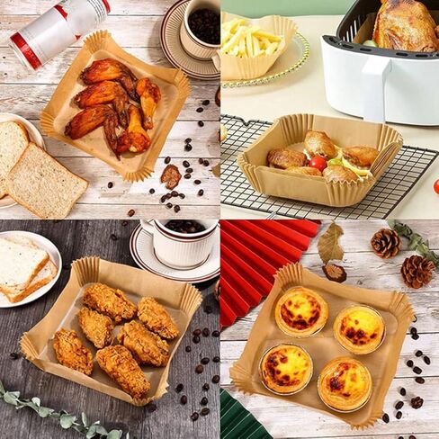 Air Fryer Disposable Paper Liners Square 80 Sheets Non-stick Silicone Oil-absorbing Liners for Baking and Frying Accessories Brown Opp Bag in Saudi Arabia