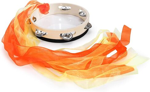 YOUEON 4 Pcs 8 Inch Colorful Tambourine with Single Row Jingles and Ribbons, Small Wooden Hand Held Drum, Percussion Gift, Tambourines for Adults, Dance, Photo Prop in Saudi Arabia