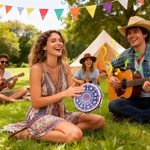 YOUEON 4 Pcs 8 Inch Colorful Tambourine with Single Row Jingles and Ribbons, Small Wooden Hand Held Drum, Percussion Gift, Tambourines for Adults, Dance, Photo Prop in Saudi Arabia