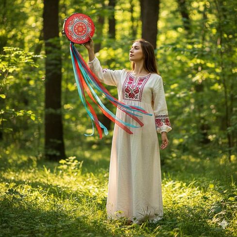 YOUEON 4 Pcs 8 Inch Colorful Tambourine with Single Row Jingles and Ribbons, Small Wooden Hand Held Drum, Percussion Gift, Tambourines for Adults, Dance, Photo Prop in Saudi Arabia