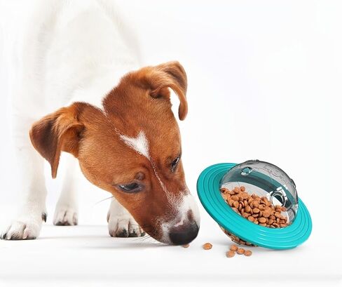 Interactive Dog Ball UFO Design Food Dispensing Slow Feeder for Enrichment IQ Training and Mealtime Activity, Blue in Saudi Arabia