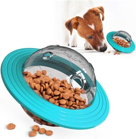 Interactive Dog Ball UFO Design Food Dispensing Slow Feeder for Enrichment IQ Training and Mealtime Activity, Blue in Saudi Arabia