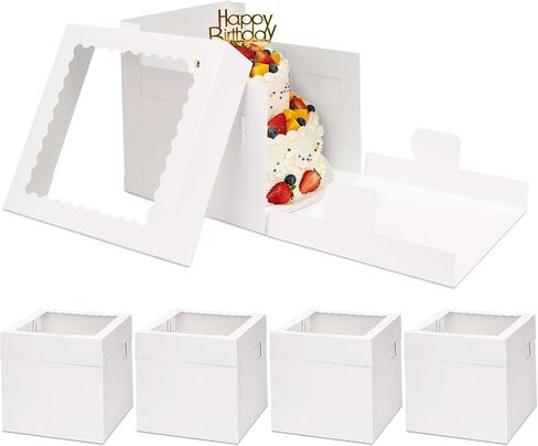 Moretoes 5 Pack Cake Boxes 8 Inch, Bakery Containers with Large Window, 8 Inch White Cake Carrier, Disposable Boxes for Halloween Birthday, Party, Cupcake Cookie Pie Pastry (8x8x8 Inches) in Saudi Arabia