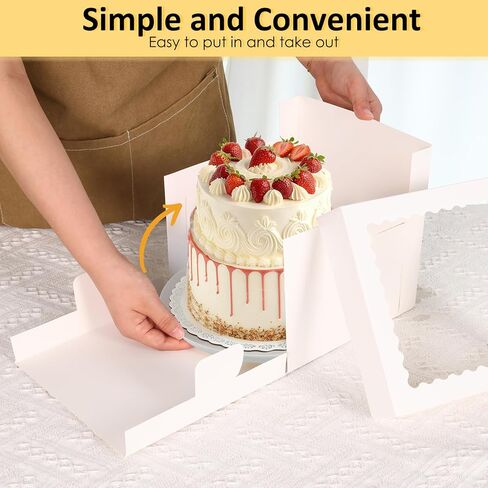 Moretoes 5 Pack Cake Boxes 8 Inch, Bakery Containers with Large Window, 8 Inch White Cake Carrier, Disposable Boxes for Halloween Birthday, Party, Cupcake Cookie Pie Pastry (8x8x8 Inches) in Saudi Arabia