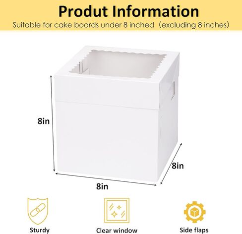 Moretoes 5 Pack Cake Boxes 8 Inch, Bakery Containers with Large Window, 8 Inch White Cake Carrier, Disposable Boxes for Halloween Birthday, Party, Cupcake Cookie Pie Pastry (8x8x8 Inches) in Saudi Arabia