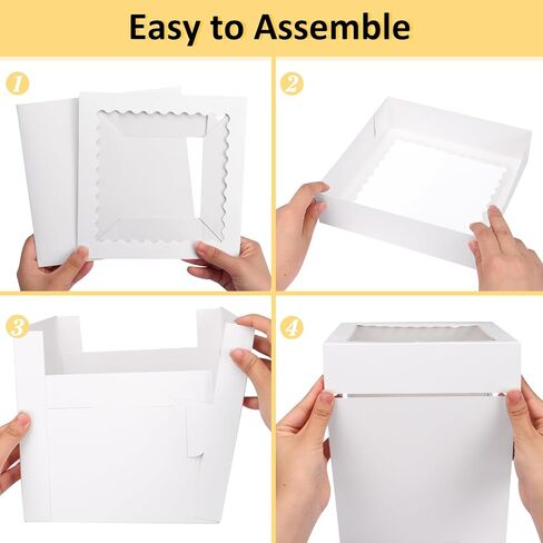 Moretoes 5 Pack Cake Boxes 8 Inch, Bakery Containers with Large Window, 8 Inch White Cake Carrier, Disposable Boxes for Halloween Birthday, Party, Cupcake Cookie Pie Pastry (8x8x8 Inches) in Saudi Arabia