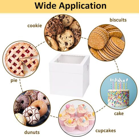 Moretoes 5 Pack Cake Boxes 8 Inch, Bakery Containers with Large Window, 8 Inch White Cake Carrier, Disposable Boxes for Halloween Birthday, Party, Cupcake Cookie Pie Pastry (8x8x8 Inches) in Saudi Arabia