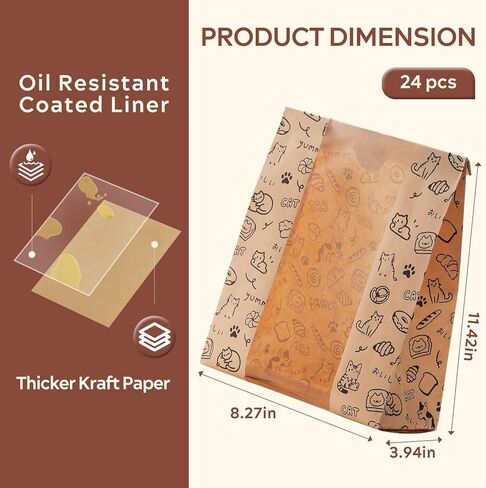 24PCS Paper Bread Bags for Homemade Bread and Sourdough, Clear Window Bakery Bags for Storage and Gifting, 50% Thicker Kraft Material, Includes Sealing Stickers in Saudi Arabia