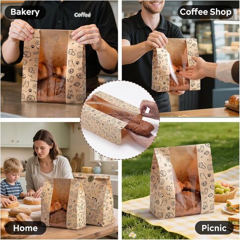 24PCS Paper Bread Bags for Homemade Bread and Sourdough, Clear Window Bakery Bags for Storage and Gifting, 50% Thicker Kraft Material, Includes Sealing Stickers in Saudi Arabia