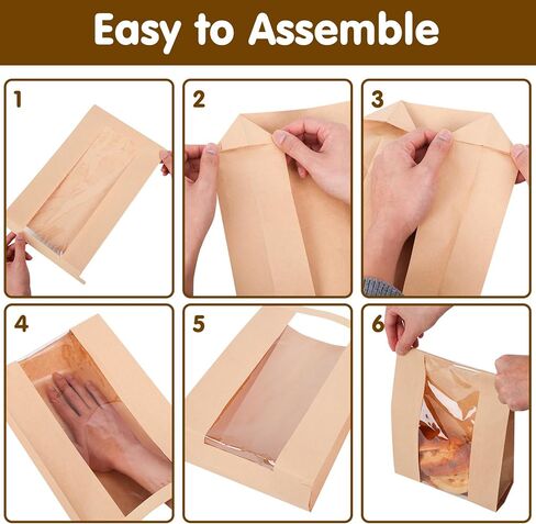 Moretoes 120 Pack Large Paper Bread Bags for Homemade Bread, 13.7x8.3x3.5 Inches, Sourdough Bread Bags with Tin Tie Tab and Clear Front Window, Includes 144 Label Seal Stickers (Brown) in Saudi Arabia