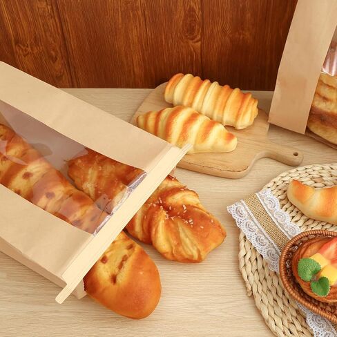 Moretoes 120 Pack Large Paper Bread Bags for Homemade Bread, 13.7x8.3x3.5 Inches, Sourdough Bread Bags with Tin Tie Tab and Clear Front Window, Includes 144 Label Seal Stickers (Brown) in Saudi Arabia