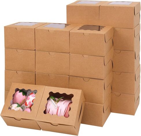Moretoes 50pcs White Cookie Boxes with Window, 4x4x2.5 Inches Bakery Boxes with 5pcs Stickers for Small Cookies, Treats, Desserts, Chocolate Covered Strawberries, Mini Cake in Saudi Arabia