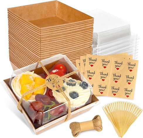 20Pcs Small Charcuterie Boxes with Clear Lids - Paper Mini Charcuterie Boxes To Go, Disposable Food Container with Lid, Dessert Boxes for Sandwich, Cookie, Sushi, Cake Slice, and Strawberries in Kuwait