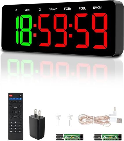 مؤقت ساعة الصالة الرياضية لـ Tabata/FGB/EMOM، تمرين فاصل مع شاشة LED كبيرة، ساعة حائط رقمية بالثواني | مؤقت للياقة البدنية مع جهاز تحكم عن بعد لمكتب المرآب المنزلي في الفصل الدراسي in Kuwait