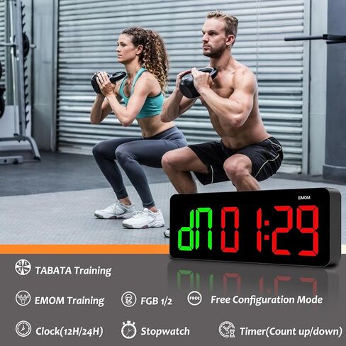 مؤقت ساعة الصالة الرياضية لـ Tabata/FGB/EMOM، تمرين فاصل مع شاشة LED كبيرة، ساعة حائط رقمية بالثواني | مؤقت للياقة البدنية مع جهاز تحكم عن بعد لمكتب المرآب المنزلي في الفصل الدراسي in Kuwait