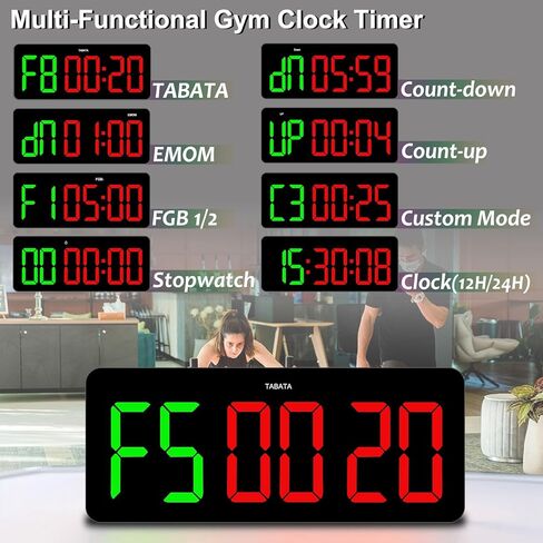 مؤقت ساعة الصالة الرياضية لـ Tabata/FGB/EMOM، تمرين فاصل مع شاشة LED كبيرة، ساعة حائط رقمية بالثواني | مؤقت للياقة البدنية مع جهاز تحكم عن بعد لمكتب المرآب المنزلي في الفصل الدراسي in Kuwait