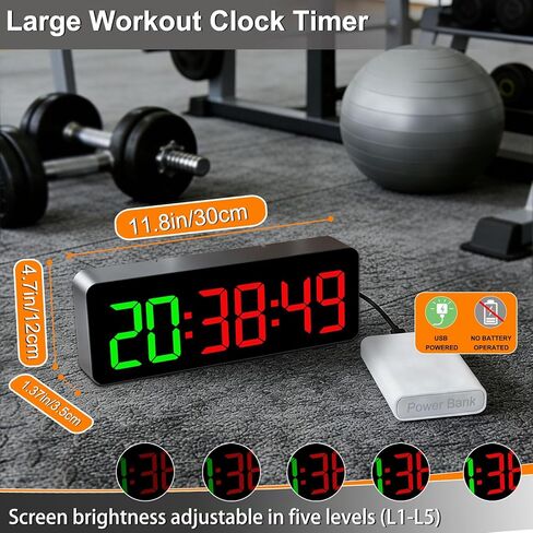 مؤقت ساعة الصالة الرياضية لـ Tabata/FGB/EMOM، تمرين فاصل مع شاشة LED كبيرة، ساعة حائط رقمية بالثواني | مؤقت للياقة البدنية مع جهاز تحكم عن بعد لمكتب المرآب المنزلي في الفصل الدراسي in Kuwait