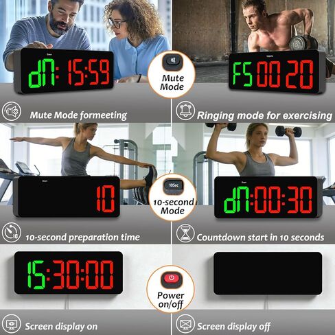 مؤقت ساعة الصالة الرياضية لـ Tabata/FGB/EMOM، تمرين فاصل مع شاشة LED كبيرة، ساعة حائط رقمية بالثواني | مؤقت للياقة البدنية مع جهاز تحكم عن بعد لمكتب المرآب المنزلي في الفصل الدراسي in Kuwait