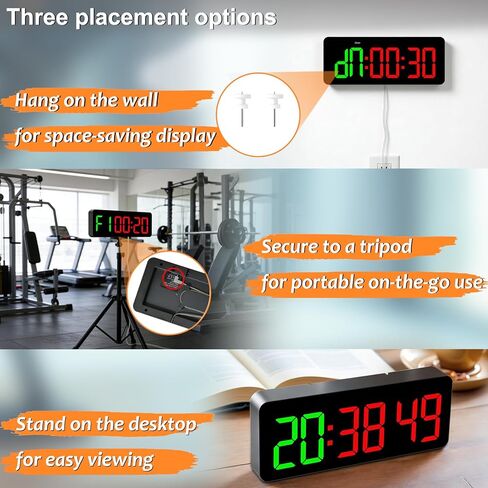 مؤقت ساعة الصالة الرياضية لـ Tabata/FGB/EMOM، تمرين فاصل مع شاشة LED كبيرة، ساعة حائط رقمية بالثواني | مؤقت للياقة البدنية مع جهاز تحكم عن بعد لمكتب المرآب المنزلي في الفصل الدراسي in Kuwait