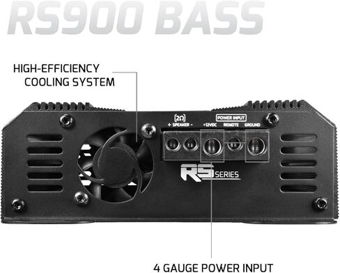 PRV AUDIO RS900 BASS 2 أوم 900 واط مضخم صوت أحادي للسيارة - 12 فولت قطعة واحدة فئة D أمبير، كروس مدمج وتعزيز الجهير مع مدخلات عالية المستوى in Saudi Arabia