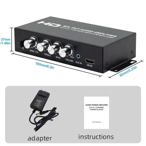 Audio Power Amplifier, 2.1 Channel 80W x 2 with Subwoofer, HDMI and AUX Inputs, Treble and Bass Control, for Mobile Phones, MP3, CD Players, TVs, Computers in Saudi Arabia