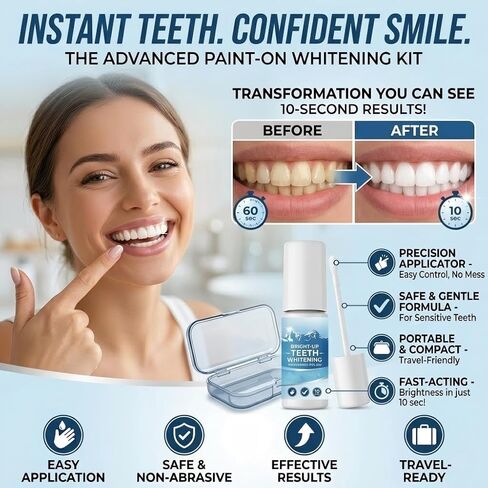 طلاء الأسنان، طلاء تبييض الأسنان - أسنان بيضاء فورية، تركيبة لطيفة وآمنة، طلاء أبيض بسيط ومحمول للأسنان - استعادة الابتسامة الواثقة (1) in Kuwait