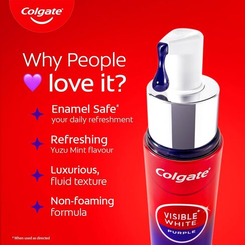 مصل تبييض الأسنان فيزيبل وايت بيربل من كولجيت، 1.5 أونصة/40 مل - نكهة النعناع واليوزو، مصل أرجواني لتفتيح فوري من أجل ابتسامات أكثر بياضًا in Kuwait