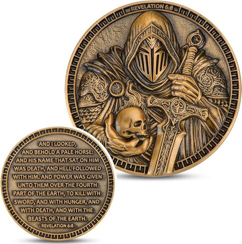 الوحي 6: 8 عملة تحدي - تصميم فارس وموت رائع ، يرمز إلى الإيمان والشجاعة ، مثالية للهدية المسيحية (عملة واحدة) in Kuwait