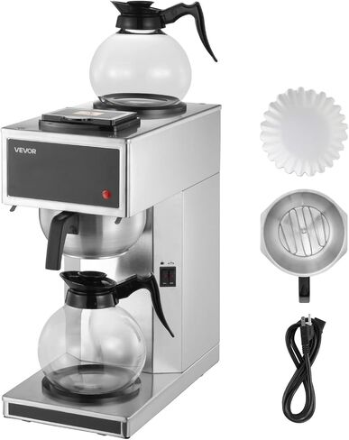 VEVOR Commercial Drip Coffee Maker, 12 Cups Coffee-Maker Machine with 2 Glass Carafes and 2 Decanter Warmer Plates, Stainless Steel Drip Style Coffee Brewer, for Restaurant, Office, Coffee Shop & Home in Saudi Arabia