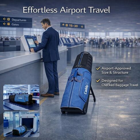 Premium Golf Travel Bag for Airlines with 4-Wheel Hands-Free Rolling & 2-Wheel Pull Mode, Enhanced Head Protection, Reinforced Hard Base in Kuwait