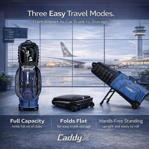 Premium Golf Travel Bag for Airlines with 4-Wheel Hands-Free Rolling & 2-Wheel Pull Mode, Enhanced Head Protection, Reinforced Hard Base in Kuwait