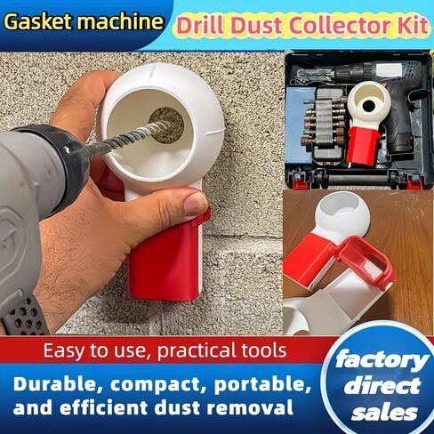 Drill Dust Collector Box for Wall Drilling - Red/White Dust Catcher Tool Compatible with Most Drill Bits in Saudi Arabia