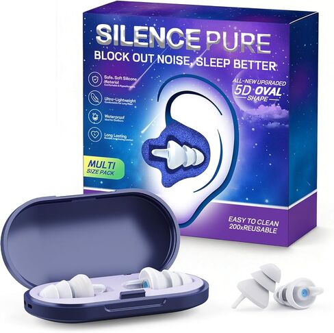 Ear Plugs for Sleeping - Soft Reusable Silicone Ear Plugs for Noise Reduction Earbuds & Focus (35dB), 3D Oval Noise Cancelling Design, Ideal for Side Sleepers - 2 Pairs (S + M/L) in Kuwait
