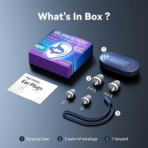 Ear Plugs for Sleeping - Soft Reusable Silicone Ear Plugs for Noise Reduction Earbuds & Focus (35dB), 3D Oval Noise Cancelling Design, Ideal for Side Sleepers - 2 Pairs (S + M/L) in Kuwait