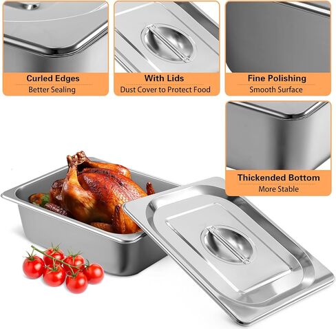 1/2 Size Hotel Pan with Lids 4 Pack, 4'' Deep Steam Table Pan, 12.8''L x 10.4''W Stainless Steel Pans for Home, Party, Hotel, Buffet in Saudi Arabia
