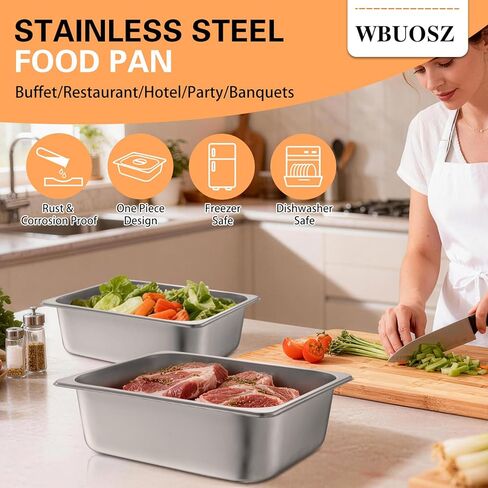 1/2 Size Hotel Pan with Lids 4 Pack, 4'' Deep Steam Table Pan, 12.8''L x 10.4''W Stainless Steel Pans for Home, Party, Hotel, Buffet in Saudi Arabia
