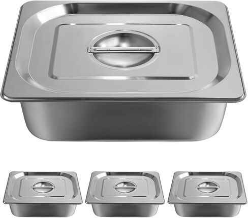 1/2 Size Hotel Pan with Lids 4 Pack, 4'' Deep Steam Table Pan, 12.8''L x 10.4''W Stainless Steel Pans for Home, Party, Hotel, Buffet in Saudi Arabia