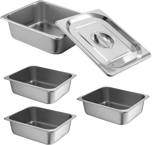 1/2 Size Hotel Pan with Lids 4 Pack, 4'' Deep Steam Table Pan, 12.8''L x 10.4''W Stainless Steel Pans for Home, Party, Hotel, Buffet in Saudi Arabia
