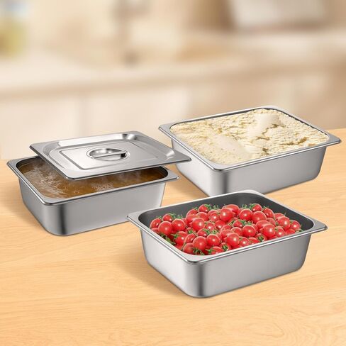 1/2 Size Hotel Pan with Lids 4 Pack, 4'' Deep Steam Table Pan, 12.8''L x 10.4''W Stainless Steel Pans for Home, Party, Hotel, Buffet in Saudi Arabia