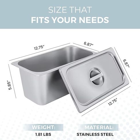 ALPHA LIVING 4 Pack Stainless Steel Steam Table Pans with Lids, 1/3 Size 6" Deep Hotel Pans for Catering, Buffet, Restaurant, or Home Use – Durable Anti-Rust Reusable Food Storage Trays in Kuwait